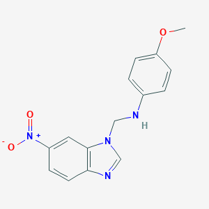 molecular formula C15H14N4O3 B019559 1H-Benzimidazole-1-methanamine, N-(4-methoxyphenyl)-6-nitro- CAS No. 103248-24-4