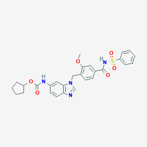molecular formula C28H28N4O6S B020113 N-(4((6-(((Cyclopentyloxy)carbonyl)amino)benzimidazol-1-yl)methyl)-3-methoxybenzoyl)benzenesulfonamide CAS No. 107786-78-7