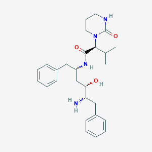 molecular formula C27H38N4O3 B020251 (S)-N-[(2S,4S,5S)-5-Amino-4-hydroxy-1,6-diphenylhexan-2-YL]-3-methyl-2-(2-oxotetrahydropyrimidin-1(2H)-YL)butanamide CAS No. 192726-05-9