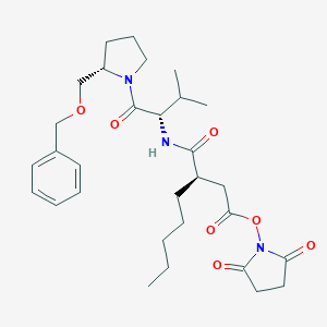 molecular formula C30H43N3O7 B020274 3-(R)-[1-(2-(S)-Benzyloxymethyl-pyrrolidine-1-carbonyl)-2-(S)-methyl-propylcarbamoyl)-octanoic Acid N-Hydroxysuccinimidyl Ester CAS No. 460754-32-9