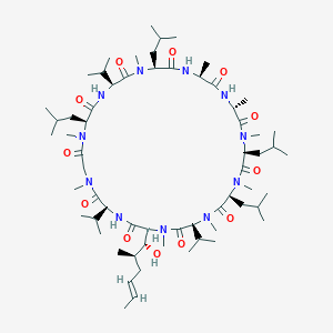 molecular formula C63H113N11O12 B020441 (3S,6S,9S,12R,15S,18S,21S,24S,30S)-33-[(E,1R,2R)-1-hydroxy-2-methyl-hex-4-enyl]-6,9,18,24-tetraisobutyl-3,21,30-triisopropyl-1,4,7,10,12,15,19,25,28-nonamethyl-1,4,7,10,13,16,19,22,25,28,31-undecazacyclotritriacontane-2,5,8,11,14,17,20,23,26,29,32-undecone CAS No. 63775-96-2