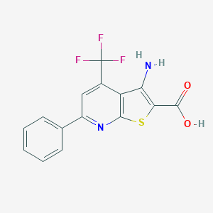 molecular formula C15H9F3N2O2S B020653 3-Amino-6-phenyl-4-(trifluoromethyl)thieno[2,3-b]pyridine-2-carboxylic acid CAS No. 104960-56-7