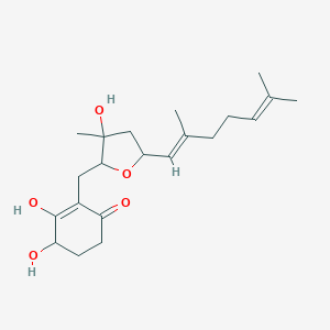 molecular formula C21H32O5 B020801 2-[[5-[(1E)-2,6-dimethylhepta-1,5-dienyl]-3-hydroxy-3-methyloxolan-2-yl]methyl]-3,4-dihydroxycyclohex-2-en-1-one CAS No. 103886-93-7