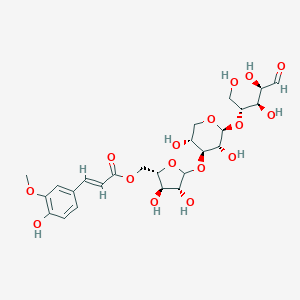 molecular formula C25H34O16 B020802 [(2S,3R,4R)-5-[(2S,3R,4S,5R)-3,5-dihydroxy-2-[(2R,3R,4R)-1,3,4-trihydroxy-5-oxopentan-2-yl]oxyoxan-4-yl]oxy-3,4-dihydroxyoxolan-2-yl]methyl (E)-3-(4-hydroxy-3-methoxyphenyl)prop-2-enoate CAS No. 102339-98-0