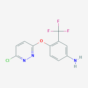 molecular formula C11H7ClF3N3O B020857 Benzenamine, 4-[(6-chloro-3-pyridazinyl)oxy]-3-(trifluoromethyl)- CAS No. 103317-56-2