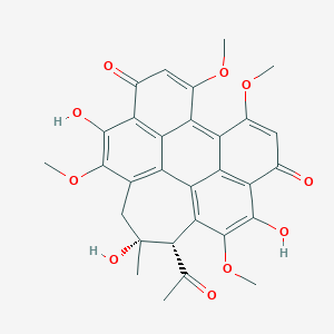 molecular formula C30H26O10 B211561 12-Acetyl-9,13,17-trihydroxy-5,10,16,21-tetramethoxy-13-methylhexacyclo[13.8.0.02,11.03,8.04,22.018,23]tricosa-1(15),2(11),3(8),4(22),5,9,16,18(23),20-nonaene-7,19-dione CAS No. 77029-83-5