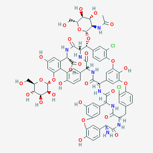B021161 (1S,2R,19R,22S,34S,37R,40R,52S)-2-[(2R,3R,4R,5S,6R)-3-acetamido-4,5-dihydroxy-6-(hydroxymethyl)oxan-2-yl]oxy-22-amino-5,15-dichloro-26,31,44,49,64-pentahydroxy-21,35,38,54,56,59-hexaoxo-47-[(2R,3S,4S,5S,6R)-3,4,5-trihydroxy-6-(hydroxymethyl)oxan-2-yl]oxy-7,13,28-trioxa-20,36,39,53,55,58-hexazaundecacyclo[38.14.2.23,6.214,17.219,34.18,12.123,27.129,33.141,45.010,37.046,51]hexahexaconta-3,5,8,10,12(64),14,16,23(61),24,26,29(60),30,32,41(57),42,44,46(51),47,49,62,65-henicosaene-52-carboxylic acid CAS No. 93616-27-4
