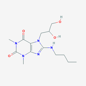 molecular formula C14H23N5O4 B021236 7-(2,3-Dihydroxypropyl)-8-butylaminotheophylline CAS No. 111038-28-9