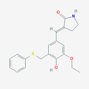 molecular formula C20H21NO3S B021342 3-((3-Ethoxy-4-hydroxy-5-((phenylthio)methyl)phenyl)methylene)-2-pyrrolidinone CAS No. 107788-14-7