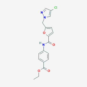 molecular formula C18H16ClN3O4 B213559 ETHYL 4-[({5-[(4-CHLORO-1H-PYRAZOL-1-YL)METHYL]-2-FURYL}CARBONYL)AMINO]BENZOATE 