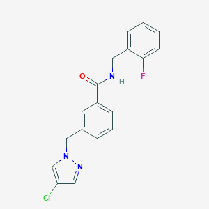 molecular formula C18H15ClFN3O B213575 3-[(4-chloro-1H-pyrazol-1-yl)methyl]-N-(2-fluorobenzyl)benzamide 