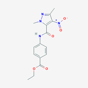 molecular formula C15H16N4O5 B213578 ethyl 4-{[(1,3-dimethyl-4-nitro-1H-pyrazol-5-yl)carbonyl]amino}benzoate 