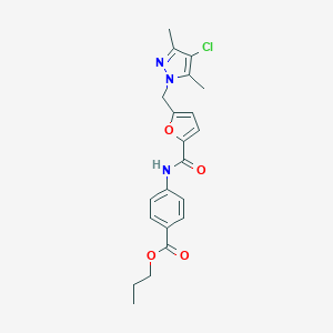molecular formula C21H22ClN3O4 B213617 PROPYL 4-[({5-[(4-CHLORO-3,5-DIMETHYL-1H-PYRAZOL-1-YL)METHYL]-2-FURYL}CARBONYL)AMINO]BENZOATE 