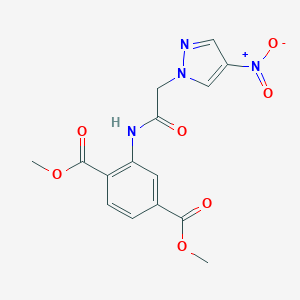molecular formula C15H14N4O7 B213782 DIMETHYL 2-{[2-(4-NITRO-1H-PYRAZOL-1-YL)ACETYL]AMINO}TEREPHTHALATE 