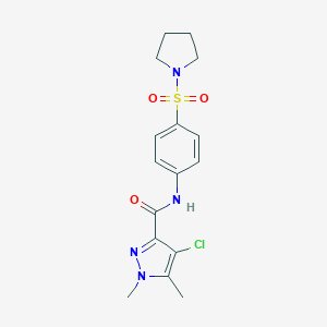 molecular formula C16H19ClN4O3S B213912 4-CHLORO-1,5-DIMETHYL-N~3~-[4-(1-PYRROLIDINYLSULFONYL)PHENYL]-1H-PYRAZOLE-3-CARBOXAMIDE 