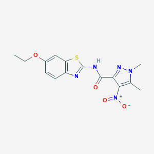 molecular formula C15H15N5O4S B213913 N~3~-(6-ETHOXY-1,3-BENZOTHIAZOL-2-YL)-1,5-DIMETHYL-4-NITRO-1H-PYRAZOLE-3-CARBOXAMIDE 
