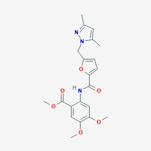 molecular formula C21H23N3O6 B213949 METHYL 2-[({5-[(3,5-DIMETHYL-1H-PYRAZOL-1-YL)METHYL]-2-FURYL}CARBONYL)AMINO]-4,5-DIMETHOXYBENZOATE 