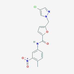 molecular formula C16H13ClN4O4 B213971 5-[(4-CHLORO-1H-PYRAZOL-1-YL)METHYL]-N-(4-METHYL-3-NITROPHENYL)-2-FURAMIDE 