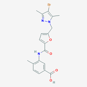 molecular formula C19H18BrN3O4 B213972 3-[({5-[(4-BROMO-3,5-DIMETHYL-1H-PYRAZOL-1-YL)METHYL]-2-FURYL}CARBONYL)AMINO]-4-METHYLBENZOIC ACID 