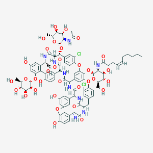 molecular formula C88H95Cl2N9O33 B021407 (1S,2R,19R,22S,34S,37R,40R,52S)-2-[(2R,3R,4R,5S,6R)-3-乙酰氨基-4,5-二羟基-6-(羟甲基)氧杂-2-基]氧基-22-氨基-5,15-二氯-64-[(2S,3R,4R,5S,6R)-3-[[(Z)-癸-4-烯酰]氨基]-4,5-二羟基-6-(羟甲基)氧杂-2-基]氧基-26,31,44,49-四羟基-21,35,38,54,56,59-六氧代-47-[(2R,3S,4S,5S,6R)-3,4,5-三羟基-6-(羟甲基)氧杂-2-基]氧基-7,13,28-三氧杂-20,36,39,53,55,58-六氮杂十一环[38.14.2.23,6.214,17.219,34.18,12.123,27.129,33.141,45.010,37.046,51]六十六烷-3,5,8,10,12(64),14,16,23(61),24,26,29(60),30,32,41(57),42,44,46(51),47,49,62,65-廿一烯-52-羧酸 CAS No. 91032-34-7