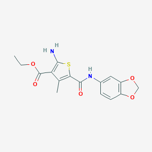 molecular formula C16H16N2O5S B214165 ethyl 2-amino-5-[(1,3-benzodioxol-5-ylamino)carbonyl]-4-methyl-3-thiophenecarboxylate 