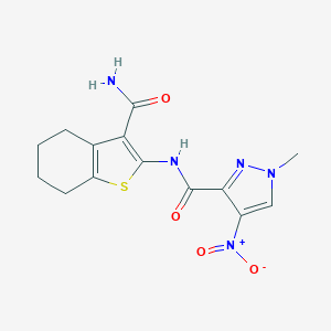 molecular formula C14H15N5O4S B214219 N-[3-(aminocarbonyl)-4,5,6,7-tetrahydro-1-benzothien-2-yl]-4-nitro-1-methyl-1H-pyrazole-3-carboxamide 