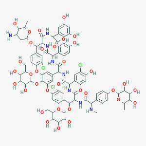 molecular formula C83H89Cl3N8O34 B216642 2-(4-Amino-5-hydroxy-6-methyloxan-2-yl)oxy-5,15-dichloro-22-(3-chloro-4-hydroxyphenyl)-32,35,37-trihydroxy-19-[[2-(methylamino)-2-[4-(3,4,5-trihydroxy-6-methyloxan-2-yl)oxyphenyl]acetyl]amino]-20,23,26,42,44-pentaoxo-18,48-bis[[3,4,5-trihydroxy-6-(hydroxymethyl)oxan-2-yl]oxy]-7,13-dioxa-21,24,27,41,43-pentazaoctacyclo[26.14.2.23,6.214,17.18,12.129,33.010,25.034,39]pentaconta-3,5,8(48),9,11,14,16,29(45),30,32,34(39),35,37,46,49-pentadecaene-40-carboxylic acid CAS No. 105650-11-1