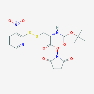 molecular formula C17H20N4O8S2 B217526 tert-Butyloxycarbonyl-(S-(3-nitro-2-pyridinesulfenyl))cysteine-N-hydroxysuccinimide CAS No. 100108-75-6