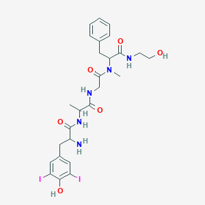 molecular formula C26H33I2N5O6 B021817 2-[[2-[2-[[2-amino-3-(4-hydroxy-3,5-diiodophenyl)propanoyl]amino]propanoylamino]acetyl]-methylamino]-N-(2-hydroxyethyl)-3-phenylpropanamide CAS No. 103213-42-9