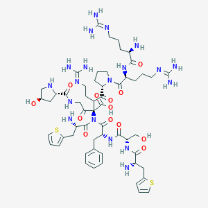 molecular formula C56H83N19O13S2 B021942 L-Arginine,D-arginyl-L-arginyl-L-prolyl-(4R)-4-hydroxy-L-prolylglycyl-3-(2-thienyl)-L-alanyl-L-seryl-D-phenylalanyl-3-(2-thienyl)-L-alanyl- CAS No. 103412-42-6