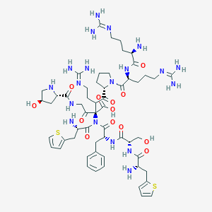 molecular formula C56H83N19O13S2 B021942 L-Arginine, N2-(N-(N-(N-(N-(N-(1-(1-(N2-D-arginyl-L-arginyl)-L-prolyl)-trans-4-hydroxy-L-prolyl)glycyl)-3-(2-thienyl)-L-alanyl)-L-seryl)-D-phenylalanyl)-3-(2-thienyl)-L-alanyl)- CAS No. 103412-42-6