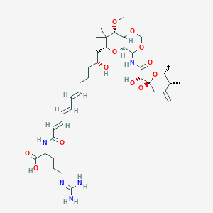molecular formula C39H63N5O12 B219676 2-[[(2E,4E,6E,11R)-12-[(4aS,6R,8S,8aR)-4-[[(2S)-2-hydroxy-2-[(2R,5R,6R)-2-methoxy-5,6-dimethyl-4-methylideneoxan-2-yl]acetyl]amino]-8-methoxy-7,7-dimethyl-4a,6,8,8a-tetrahydro-4H-pyrano[3,2-d][1,3]dioxin-6-yl]-11-hydroxydodeca-2,4,6-trienoyl]amino]-5-(dia CAS No. 115204-07-4