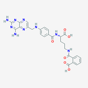 molecular formula C27H27N9O6 B219711 Benzoic acid,4-diamino-6-pteridinyl)methyl]amino]benzoyl]amino]butyl]amino]carbonyl CAS No. 113857-87-7