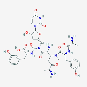 2-[[[(6S)-2,6-diamino-3-[[(2S)-2-[[(2S)-2-aminopropanoyl]amino]-3-(3-hydroxyphenyl)propanoyl]-methylamino]-5-oxoheptanoyl]-[(E)-[5-(2,4-dioxopyrimidin-1-yl)-4-hydroxyoxolan-2-ylidene]methyl]carbamoyl]amino]-3-(3-hydroxyphenyl)propanoic acid