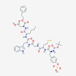 molecular formula C50H65N7O15S2 B022075 t-Butyloxycarbonyl-(sulfo-tyr)-met-gly-trp-nle-asp 2-phenylethyl ester CAS No. 109525-32-8