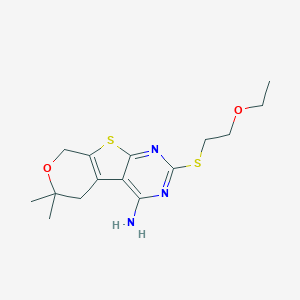 molecular formula C15H21N3O2S2 B220983 5-(2-ethoxyethylsulfanyl)-12,12-dimethyl-11-oxa-8-thia-4,6-diazatricyclo[7.4.0.02,7]trideca-1(9),2,4,6-tetraen-3-amine 