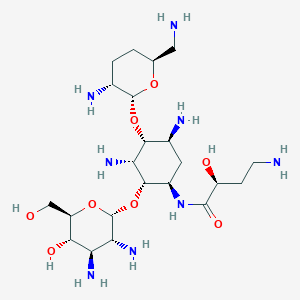 (2S)-4-amino-N-[(1R,2R,3R,4R,5S)-3,5-diamino-4-[(2R,3R,6S)-3-amino-6-(aminomethyl)oxan-2-yl]oxy-2-[(2S,3R,4R,5S,6R)-3,4-diamino-5-hydroxy-6-(hydroxymethyl)oxan-2-yl]oxycyclohexyl]-2-hydroxybutanamide