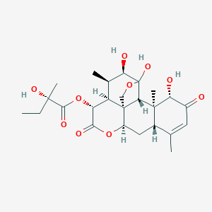 molecular formula C25H34O10 B224207 (4,5,17-Trihydroxy-6,14,18-trimethyl-9,16-dioxo-3,10-dioxapentacyclo[9.8.0.01,7.04,19.013,18]nonadec-14-en-8-yl) 2-hydroxy-2-methylbutanoate CAS No. 1259-86-5