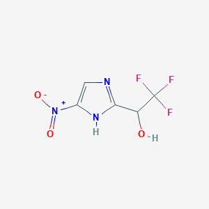 molecular formula C5H4F3N3O3 B022503 1H-Imidazole-2-methanol, 4-nitro-alpha-(trifluoromethyl)-(9CI) CAS No. 105480-33-9