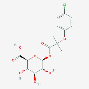 molecular formula C₁₆H₁₉ClO₉ B022668 (2S,3S,4S,5R,6S)-6-[2-(4-chlorophenoxy)-2-methylpropanoyl]oxy-3,4,5-trihydroxyoxane-2-carboxylic acid CAS No. 72072-47-0