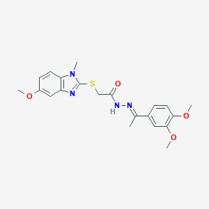 molecular formula C21H24N4O4S B226932 N'-[1-(3,4-dimethoxyphenyl)ethylidene]-2-[(5-methoxy-1-methyl-1H-benzimidazol-2-yl)sulfanyl]acetohydrazide 