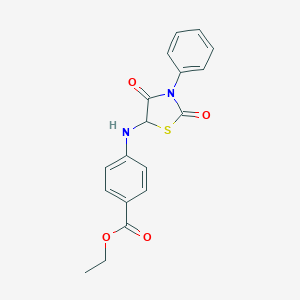 molecular formula C18H16N2O4S B226933 Ethyl 4-[(2,4-dioxo-3-phenyl-1,3-thiazolidin-5-yl)amino]benzoate 