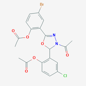 molecular formula C20H16BrClN2O6 B227897 2-{3-Acetyl-5-[2-(acetyloxy)-5-bromophenyl]-2,3-dihydro-1,3,4-oxadiazol-2-yl}-4-chlorophenyl acetate 