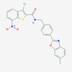 molecular formula C24H16ClN3O4S B227932 3-chloro-N-[4-(6-methyl-1,3-benzoxazol-2-yl)benzyl]-7-nitro-1-benzothiophene-2-carboxamide 