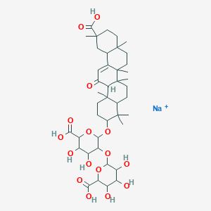 molecular formula C42H61NaO16 B227933 sodium;6-[6-carboxy-2-[(11-carboxy-4,4,6a,6b,8a,11,14b-heptamethyl-14-oxo-2,3,4a,5,6,7,8,9,10,12,12a,14a-dodecahydro-1H-picen-3-yl)oxy]-4,5-dihydroxyoxan-3-yl]oxy-3,4,5-trihydroxyoxane-2-carboxylic acid CAS No. 11052-19-0