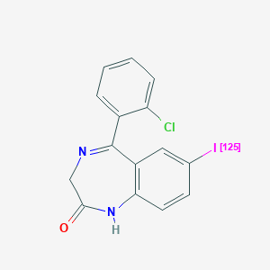 molecular formula C15H10ClIN2O B022796 2H-1,4-Benzodiazepin-2-one, 5-(2-chlorophenyl)-1,3-dihydro-7-(iodo-125 I)- CAS No. 106077-19-4
