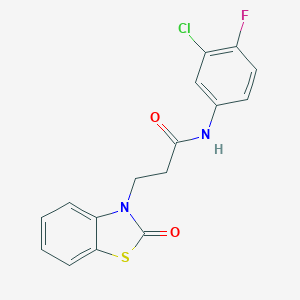molecular formula C16H12ClFN2O2S B227990 N-(3-chloro-4-fluorophenyl)-3-(2-oxo-1,3-benzothiazol-3(2H)-yl)propanamide 