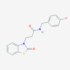 molecular formula C17H15FN2O2S B228006 N-(4-fluorobenzyl)-3-(2-oxo-1,3-benzothiazol-3(2H)-yl)propanamide 