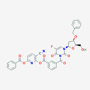 molecular formula C37H27FN4O10 B022901 3-(3-(6-Benzoyloxy-3-cyano-2-pyridyloxycarbonyl)benzoyl)-3'-O-benzyl-2'-deoxy-5-fluorouridine CAS No. 103767-48-2