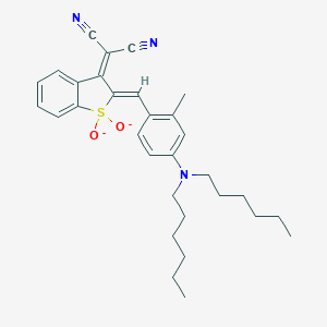 molecular formula C31H37N3O2S-2 B022928 (2-(4-(Dihexylamino)-2-methylbenzylidene)benzo(b)thien-3(2H)-ylidene)malononitrile S,S-dioxide CAS No. 104137-27-1